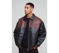 Mens Black Oversized Western Panelled Collared Bomber Jacket, Black S