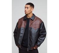 Mens Black Oversized Western Panelled Collared Bomber Jacket, Black XL