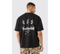 Mens Black Oversized Worldwide Dog Graphic T-shirt, Black L