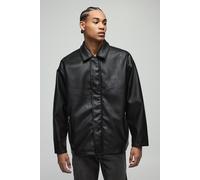 Mens Black Oversized Zip Through PU Collared Car Coat, Black L
