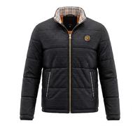 Men's Black Padded Jacket Fleece Lined Quilted Winter Coat Zip Pockets Urban Streetwear Insulated Puffer Outerwear Premium Gold Trim Warm Varsity Puffer Stand Collar Windproof Geometric Pattern Jacket