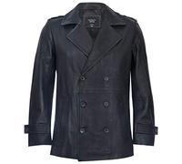 Men's Black Pea Coat Leather Jacket Dr Who German Naval XS
