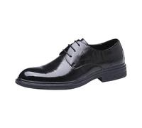Mens Black Platform Oxfords Classic Waterproof Dress Leather Shoes Fashionable Lace Up Low Top Block Heel Business Shoes(9 UK)
