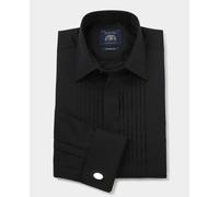 Men's Black Pleated Fly Front Classic Fit Dress Shirt - Double Cuff - Size: 20" x Standard - 38.5" - Savile Row Company