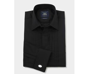 Men's Black Pleated Fly Front Classic Fit Dress Shirt - Double Cuff - Size: 20" x Standard - 38.5" - Savile Row Company