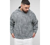 Mens Black Plus Boucle Zip Up Hooded Oversized Jacket, Black XXXL