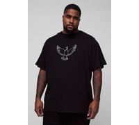 Mens Black Plus Embroidered Dove T-Shirt, Black 3XL