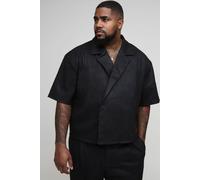 Mens Black Plus Faux Suede Tailored Regular Fit Wrap Shirt, Black 5XL