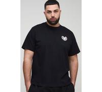 Mens Black Plus Heart Rib cage Embroidered Regular Fit T-Shirt, Black 3XL