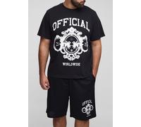 Mens Black Plus Official Varsity Regular Fit Print T-Shirt & Basketball Short Set, Black 2XL