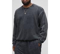 Mens Black Plus Oversized Boxy Acid Wash Contrast Stitch jumper, Black 2XL