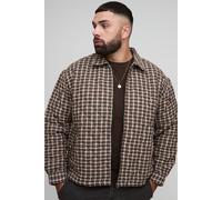 Mens Black Plus Oversized Boxy Boucle Check Zip Up Overshirt, Black 2XL