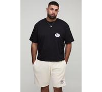 Mens Black Plus Oversized Boxy Homme Print T-Shirt & Short Set, Black 2XL