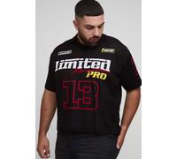 Mens Black Plus Oversized Boxy Moto Jacquard Knitted Polo, Black 2XL