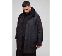 Mens Black Plus Oversized Cord Collar Hooded Parka Jacket, Black XXL