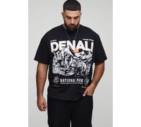 Mens Black Plus Oversized Denali Landscape Print T-Shirt, Black 4XL