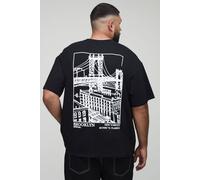 Mens Black Plus Oversized Extended Neck Brooklyn Landscape Graphic T-shirt, Black 2XL