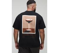 Mens Black Plus Oversized Extended Neck Espresso Martini Print T-Shirt, Black 2XL