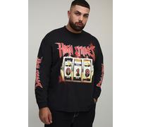 Mens Black Plus Oversized Extended Neck Slot Machine Long Sleeve Printed T-Shirt, Black 2XL