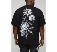 Mens Black Plus Oversized Floral Line Drawing Print T-Shirt, Black 5XL