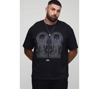 Mens Black Plus Oversized Gothic Rhinestone Embellished T-Shirt, Black 3XL