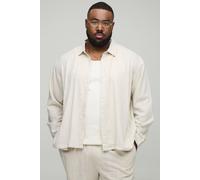 Mens Black Plus Oversized Heavyweight Linen Concealed Placket Overshirt, Black 3XL