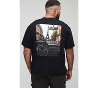Mens Black Plus Oversized Man Paris Vintage Car Print T-Shirt, Black 4XL