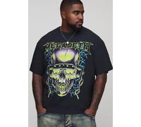 Mens Black Plus Oversized Megadeath License Print Washed T-Shirt, Black 3XL