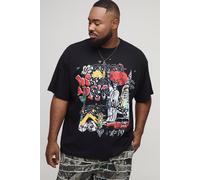 Mens Black Plus Oversized New York Doodle Graffiti Print T-Shirt, Black 5XL