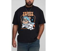 Mens Black Plus Oversized Teddy Swims License Print T-Shirt, Black 3XL