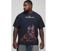 Mens Black Plus Oversized Terminator License Print Washed T-Shirt, Black 2XL