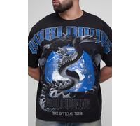 Mens Black Plus Oversized Worldwide Skull Over The Seam Print T-Shirt, Black 3XL