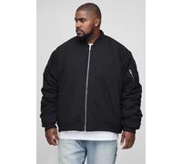 Mens Black Plus Peached Embroidered MA1 Bomber Jacket, Black 2XL