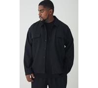 Mens Black Plus Pleated Cargo Overshirt, Black 5XL