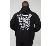 Mens Black Plus Regular Fit Man Script Graffiti Dove Print Hoodie, Black 4XL