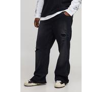Mens Black Plus Slim Flare Gusset Detail Distressed Panel Jeans, Black 46