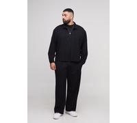 Mens Black Plus Textured Jersey Oversized Boxy Shirt and Relaxed Trouser Set, Black 2XL