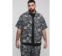 Mens Black Plus Tropical Tapestry Oversized Revere Shirt, Black XXXL