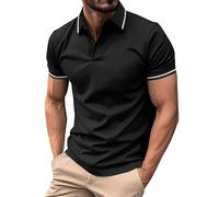 Mens Black Polo Shirts Summer Short Sleeve Casual Button Down Lapel Golf Tees Solid Color Pirinted Collar Sport Running Tshirt Lightweight Comfy Daily Classic Basic Breathable Gym Tshirts