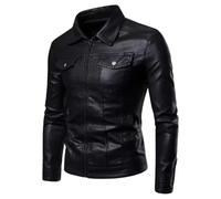 Mens Black Real Leather Moto Jacket - Classic Genuine Leather Shirt For Bikers (UK, Alpha, L, Regular, Regular, Black)