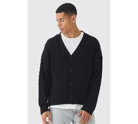 Mens Black Regular Fit Cable Knit Cardigan, Black S