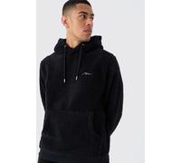 Mens Black Regular Fit Man Signature Borg Over The Head Hoodie, Black S