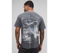 Mens Black Regular Fit Washed Stencil Landscape Graphic T-Shirt, Black XS
