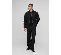 Mens Black Regular Fit Zip Through Collared Jacket Set, Black XL