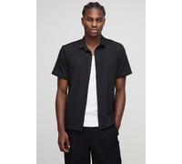 Mens Black Regular Ribbed Jersey Collared Shirt, Black XL
