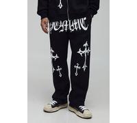 Mens Black Relaxed Fit Homme Cross Pearl Embellished Joggers, Black XS