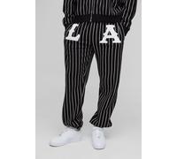 Mens Black Relaxed LA Applique Pinstripe Joggers, Black M