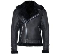 Men's Black Retro RAF B3 Pilot Real Sheepskin Shearling Biker Leather Jacket 2XL