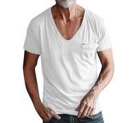 Mens Black Short Sleeve T Shirt Deep V Neck T-Shirt Low Cut Scoop Tee Vee Top Regular Fit Solid Blouse Stylish Streetwear Shirts Holiday Beach Tee Business Work Tops Wedding Dress Shirt with Pocket