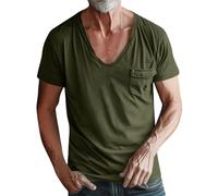 Mens Black Short Sleeve T Shirt Deep V Neck T-Shirt Low Cut Scoop Tee Vee Top Regular Fit Solid Blouse Stylish Streetwear Shirts Holiday Beach Tee Business Work Tops Wedding Dress Shirt with Pocket